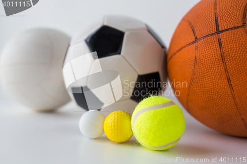 Image of close up of different sports balls set