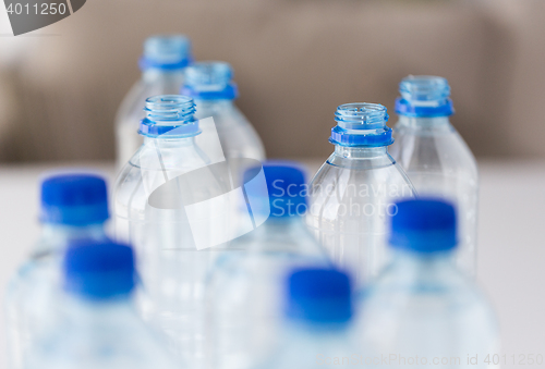 Image of close up of plastic bottles with drinking water