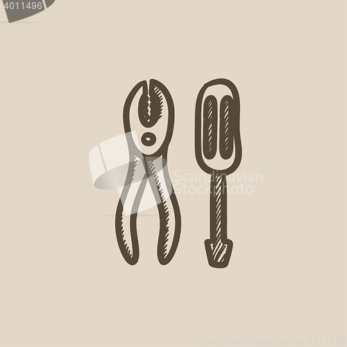 Image of Screwdriver with pliers sketch icon.