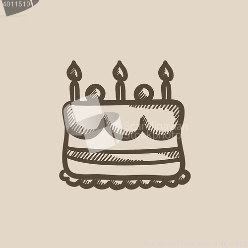 Image of Birthday cake with candles sketch icon.