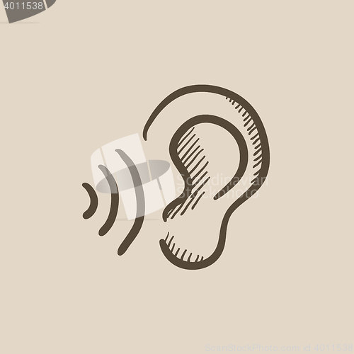 Image of Ear and sound waves sketch icon.