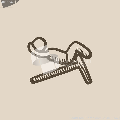 Image of Man doing crunches on incline bench sketch icon.