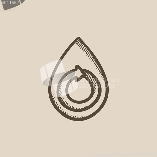 Image of Water drop with circular arrow sketch icon.