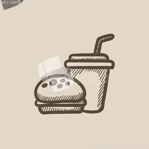 Image of Fast food meal sketch icon.