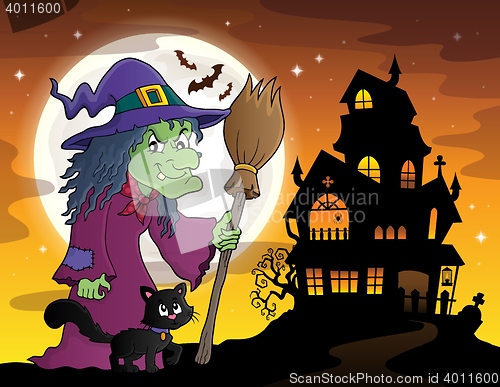 Image of Witch with cat and broom theme image 3