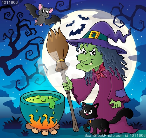 Image of Witch with cat and broom theme image 2