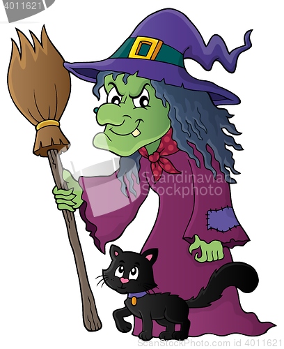 Image of Witch with cat and broom theme image 1