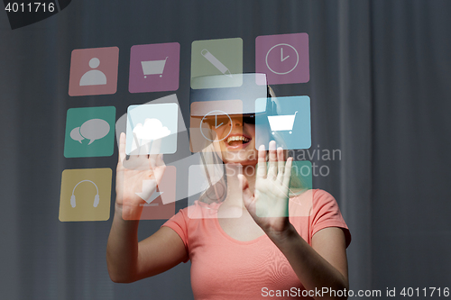 Image of woman in virtual reality headset or 3d glasses