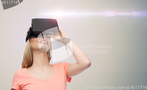 Image of woman in virtual reality headset or 3d glasses