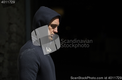 Image of close up of addict man on street