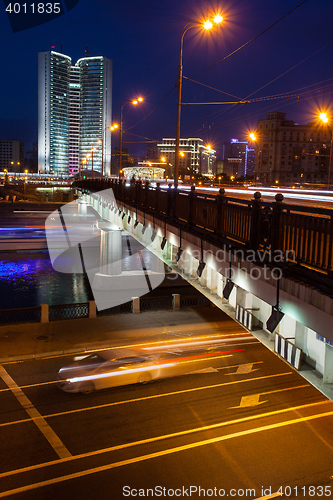 Image of Novoarbatsky Bridge at Night. Moscow, Russia