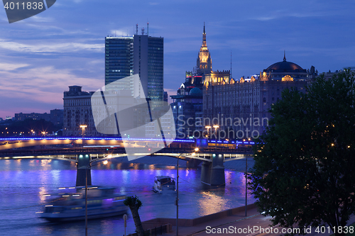 Image of Moscow, Russia, night landscape with Moscow-river