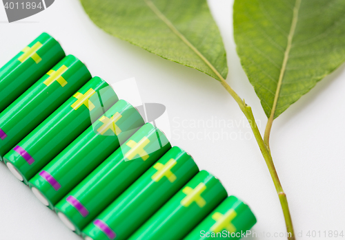 Image of close up of green alkaline batteries