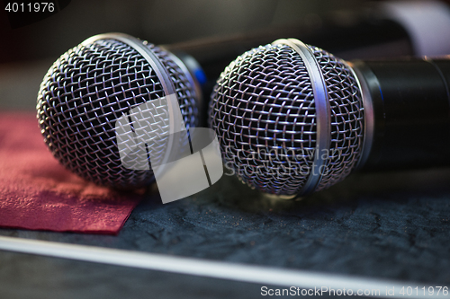 Image of Closeup of audio microphones