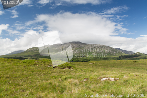 Image of view to plain and hills at connemara in ireland