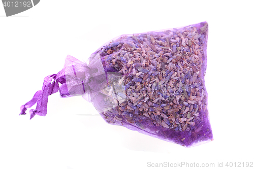 Image of small violet bag with lavender