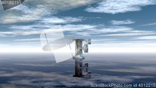 Image of metal uppercase letter f under cloudy sky - 3d rendering