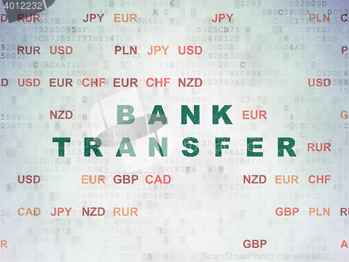 Image of Currency concept: Bank Transfer on Digital Data Paper background