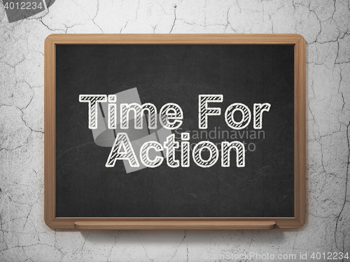 Image of Timeline concept: Time For Action on chalkboard background