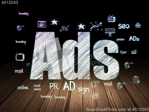 Image of Advertising concept: Ads in grunge dark room