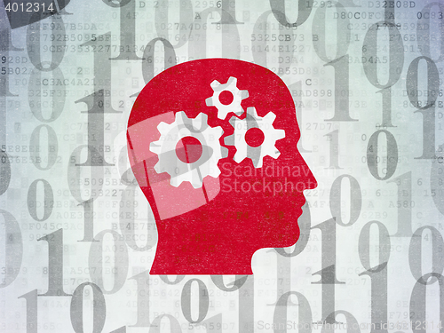 Image of Data concept: Head With Gears on Digital Data Paper background