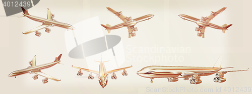 Image of Set of airplane . 3D illustration. Vintage style.