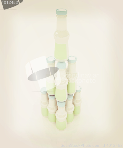 Image of Plastic milk products bottles set . 3D illustration. Vintage sty