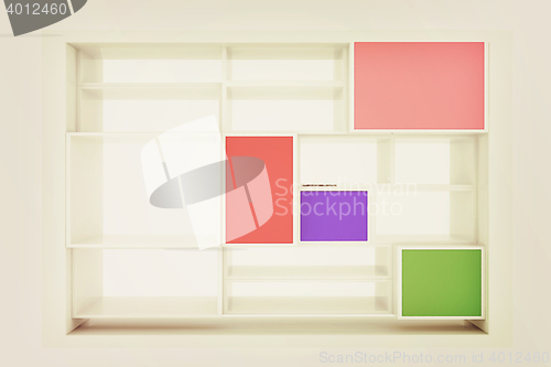 Image of 3d isolated Empty colorful bookshelf . 3D illustration. Vintage 