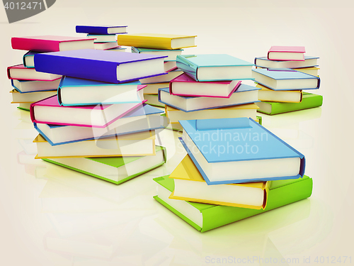 Image of colorful real books. 3D illustration. Vintage style.