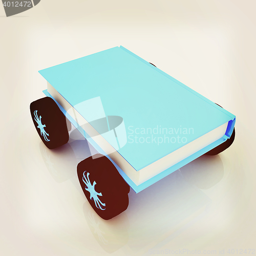 Image of On race cars in the world of knowledge concept. 3D illustration.