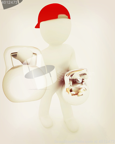 Image of 3d man with kettlebell. Bodybuilding. Lifting kettlebell . 3D il