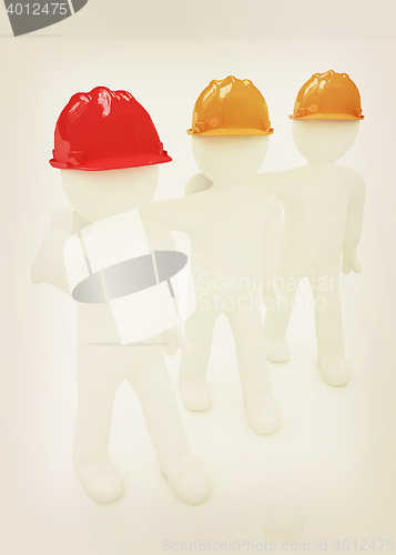 Image of 3d mans in a hard hat with thumb up . 3D illustration. Vintage s