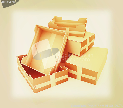 Image of Cardboard boxes . 3D illustration. Vintage style.