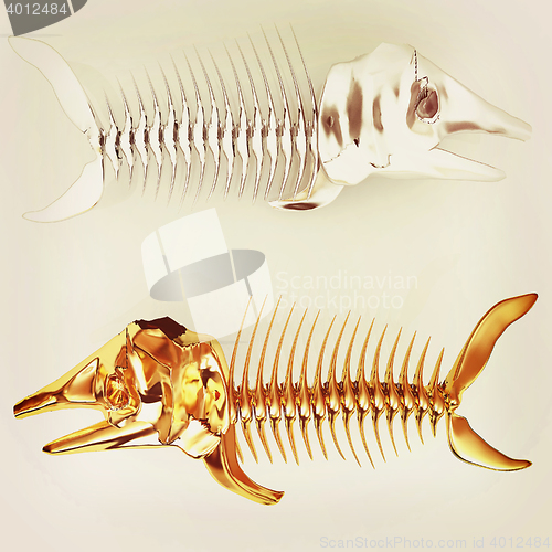 Image of 3d metall illustration of fish skeleton . 3D illustration. Vinta