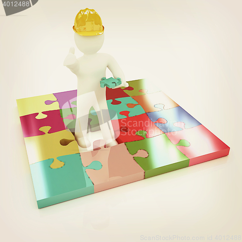 Image of 3d builder and puzzles. 3D illustration. Vintage style.