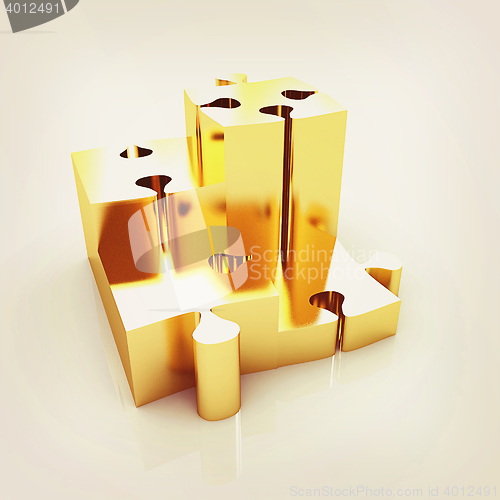 Image of Concept of growth of gold puzzles . 3D illustration. Vintage sty