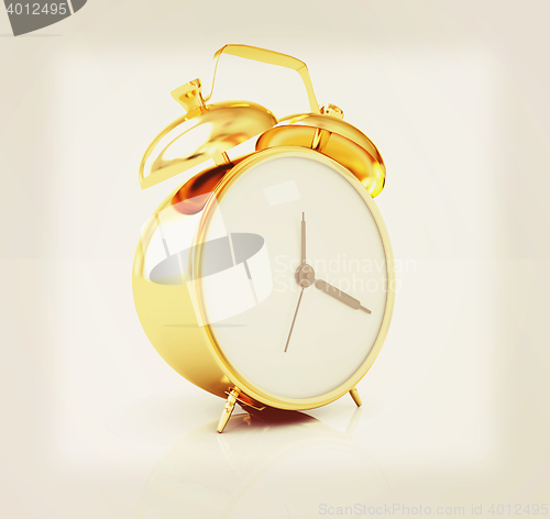 Image of Gold alarm clock . 3D illustration. Vintage style.