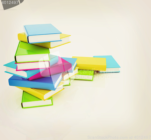 Image of colorful real books. 3D illustration. Vintage style.