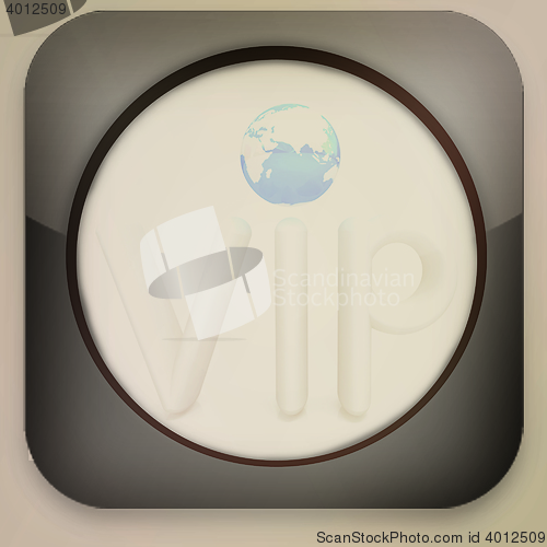 Image of Glossy icon with VIP . 3D illustration. Vintage style.