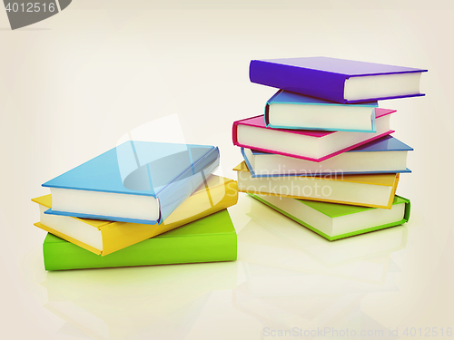 Image of colorful real books. 3D illustration. Vintage style.