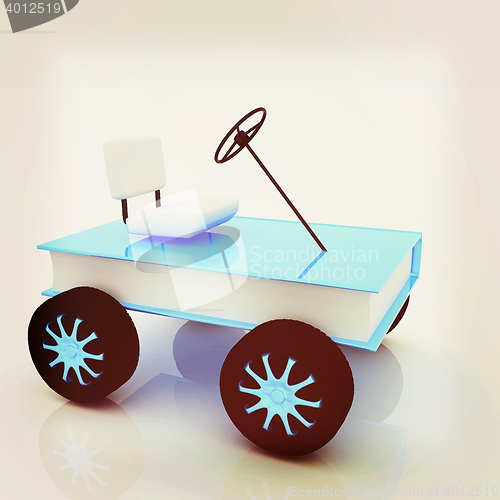 Image of On race cars in the world of knowledge concept. 3D illustration.