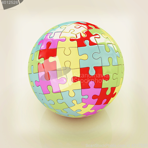 Image of Sphere collected from colorful puzzle . 3D illustration. Vintage