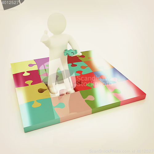 Image of 3d people - missing piece - jigsaw. 3d render. The concept of ni