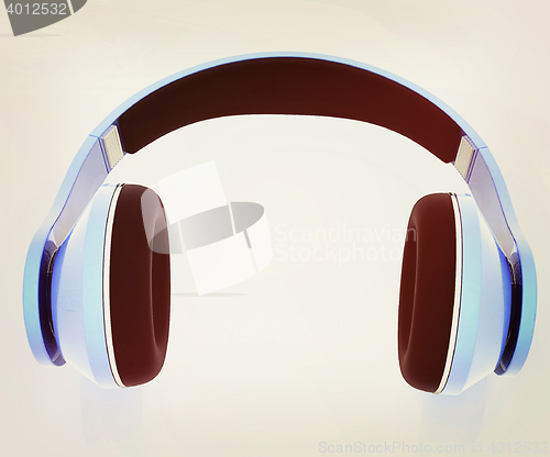 Image of 3d illustration of blue headphones. 3D illustration. Vintage sty