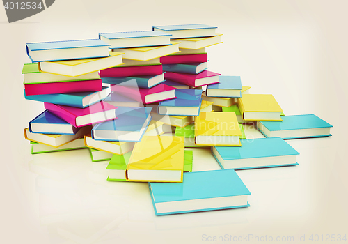 Image of colorful real books. 3D illustration. Vintage style.