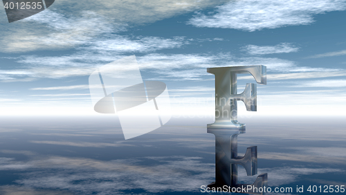 Image of metal uppercase letter f under cloudy sky - 3d rendering