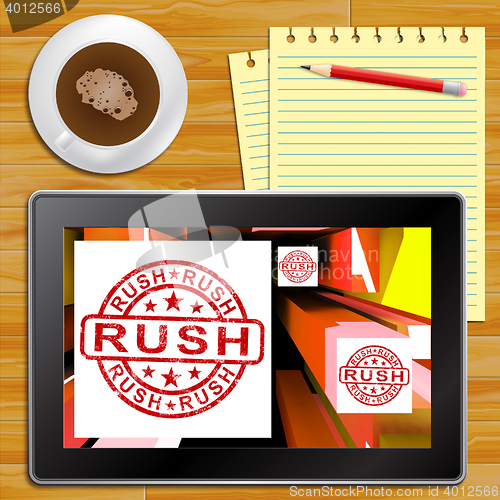 Image of Rush Tablet Showing Express Delivery 3d Illustration