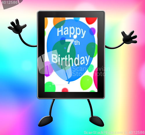 Image of Seventh Birthday Tablet Shows 7th Party 3d Illustration