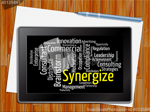 Image of Synergize Word Indicates Working Together 3d Illustration