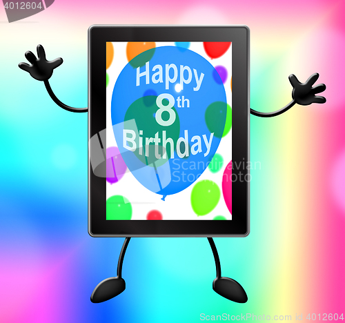 Image of Eighth Birthday Tablet Shows Party Celebration 3d Illustration